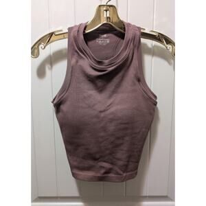 Pro-Fit Womens Purple Seamless Cropped Tank Athletic Top Ribbed Padded Size L
